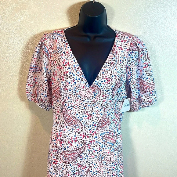 Sage Collection Puff Sleeve Paisley Wrap Dress White size 6 - Picture 3 of 12